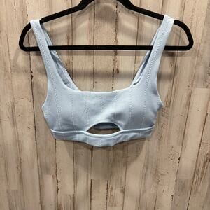 Aerie Blue Jacquard Knit Scoop Cut Out Bikini Top Womens Medium Resort Swim